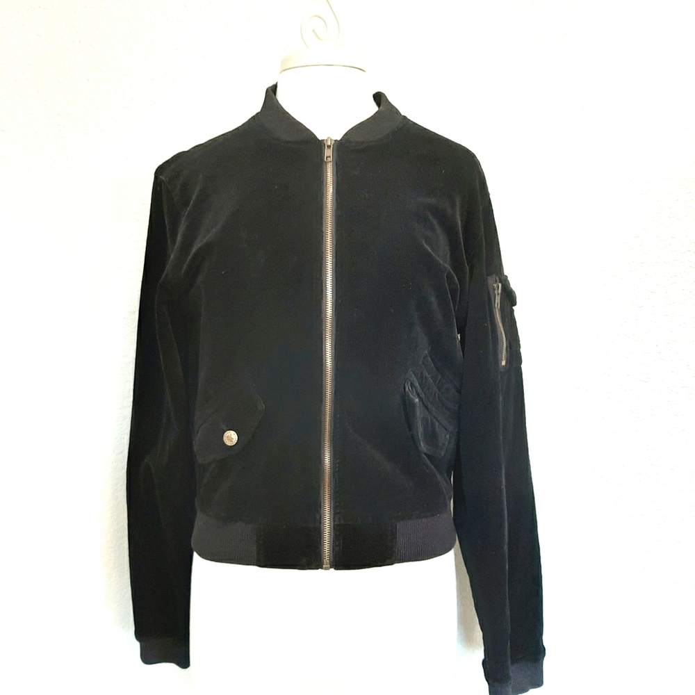 Black Velvet Bomber Jacket - Women
